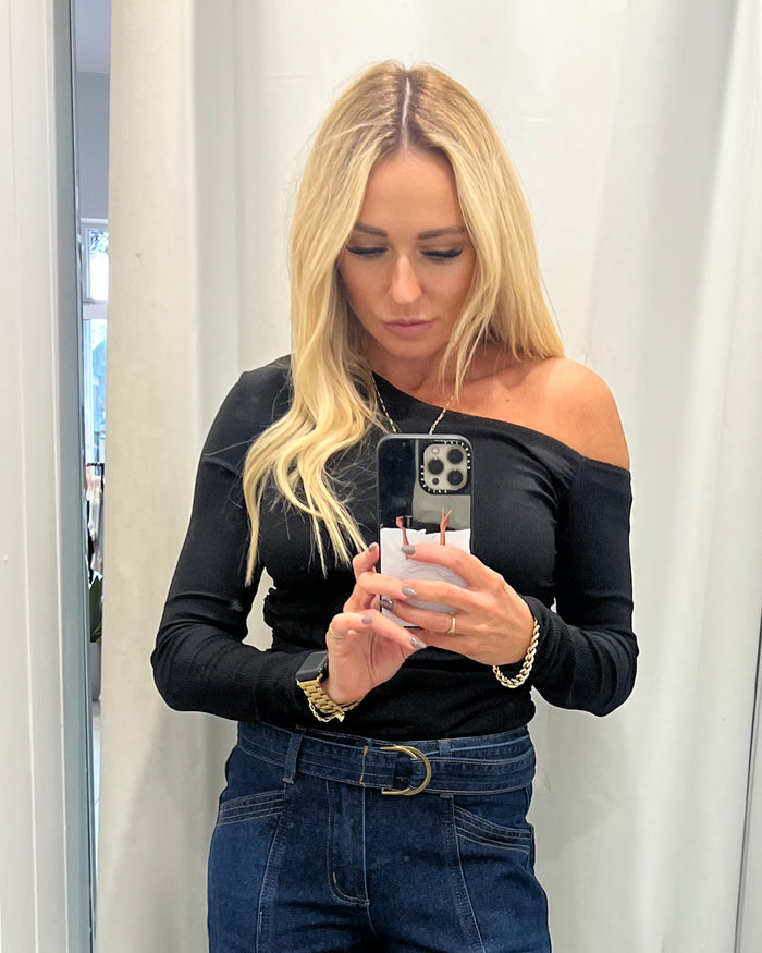 Hayley Black One Shoulder Top